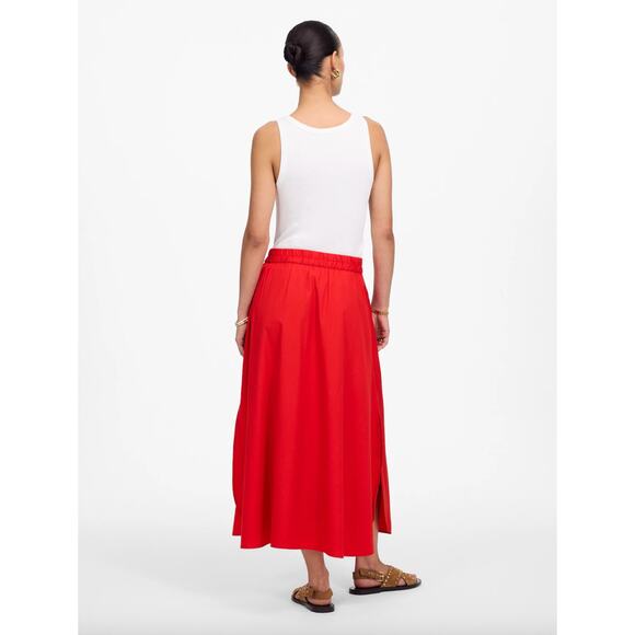 Madewell Poplin Midi Skirt Cotton A Line Cerise Red Minimalist Pockets XS NWT - Picture 4 of 16